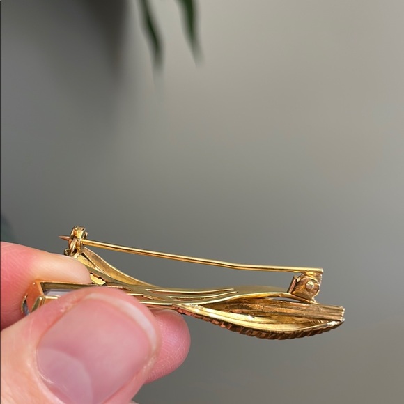 Vintage 1980s Costume Jewellery Gold Tone Pin Blue Gemstone Brooch Jewelry - Picture 7 of 9